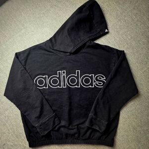 Adidas Cropped Black Hoodie - Youth L (14) - Great for Teens/Small Adults